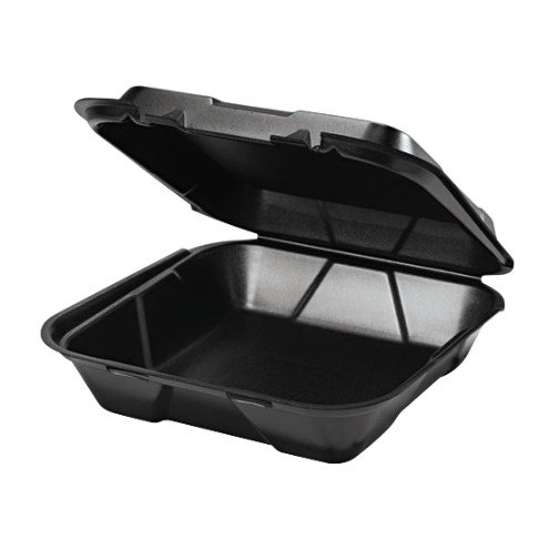 Genpak Vented 1 Compt Hinged Container 9-3/16"x9-9/16"x2-21/32" Black Foam 200 / Case (1 Case)