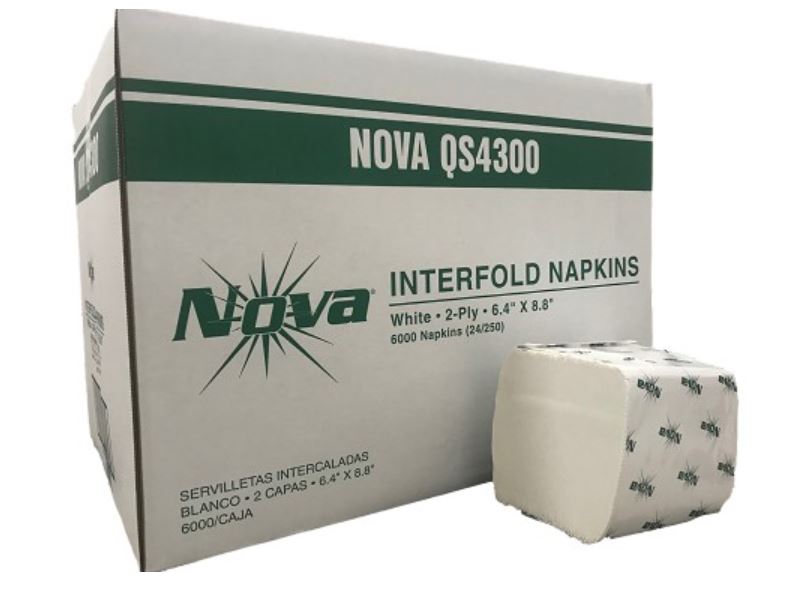 Nova Interfold Dispenser Napkin 6.4" x 8.8" 1/2 Fold 2 ply White 24 / 250 Case (1 Case)