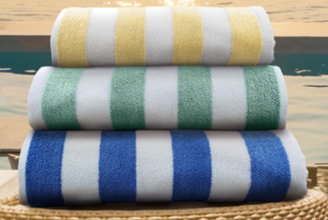 Oxford Cabana Pool Towels 100% 2 Ply Ringspun Cotton Yarn Vat Dyed Dobby Edge White with Color Stripes (1 DZ  / Case)