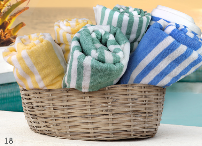 Oxford Tropical Stripe Pool Towels Collection 100% 2 Ply Ringspun Cotton White with Vat Dyed Yarn Stripe  Pool Bleach Safe (2-3 DZ / Case)