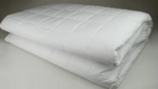 Three Layer Quilted Bed Pads:  Waterproof Fitted White TOP: 100% Polyester Quilted Mattress Encasement Laminated with PU Coated with Polyester Fabric; BOTTOM: Non Woven Fabric; FILLING:100 GSM Polyester; SKIRT: 100% Knit Polyester (6-10 / Case)