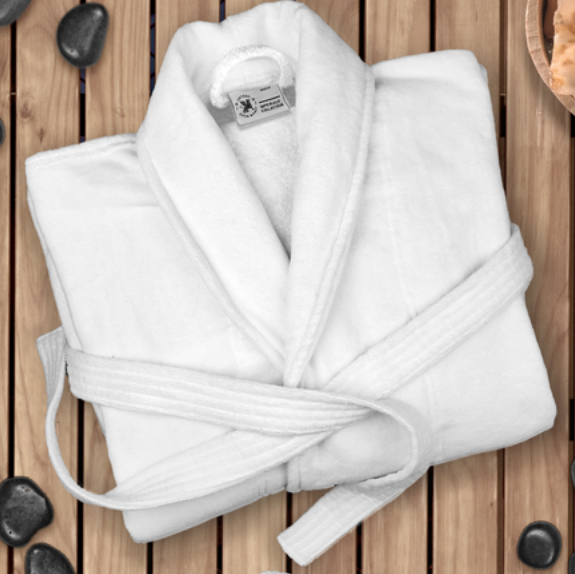 Oxford Velour Bathrobes Sheared Ringspun Cotton White (12 Bathrobes per Case or 5 DZ Belts per Case)